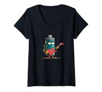 Donna Batteria Grumpy con Chitarra elettrica per Un Look a Dondolo Maglietta con Collo a V