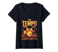 Donna Batterista retrò The Tempo Is What I Say Band Lover Distressed Maglietta con Collo a V
