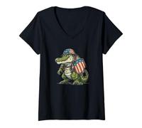 Donna Battlefield Alligator con Scudo USA per Gli Amanti dei Militari Maglietta con Collo a V