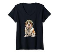 Donna Battlefield Bulldog Cerca Gli Amanti degli Stati Uniti e dei Militari Maglietta con Collo a V