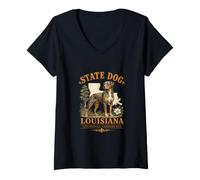 Donna Bayou Dog, Bellezza screziata della Louisiana Maglietta con Collo a V