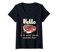 Donna BBQ Ciao è Carne Stai cercando Barbecue Uomini Donne Maglietta con Collo a V