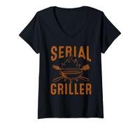 Donna BBQ Divertente Serial Griller Maestro della Barbecue Maglietta con Collo a V