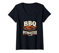 Donna BBQ Pitmaster - Barbecue affumicatore con Petto Maglietta con Collo a V