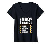 Donna BBQ Timer Funny Carne Affumicatore Pitmaster Maglietta con Collo a V