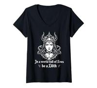 Donna Be A Lilith Demon Angel Funny Gothic Occulto Maglietta con Collo a V