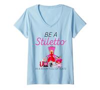 Donna Be A Stiletto in A Room Full Flats Divertimento Donne Tacchi a Spillo Maglietta con Collo a V