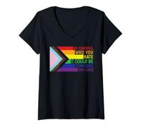 Donna Be Careful Who You Hate LGBT Flag shirt Pride Flag LGBTQIA+ Maglietta con Collo a V