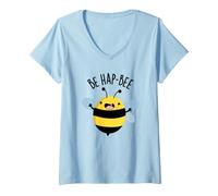 Donna Be Hap-Bee Divertente Gioco di Parole Maglietta con Collo a V