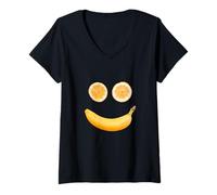 Donna Be Happy Funny Sarcastic Happy Banana & Orange Smile Graphic Maglietta con Collo a V
