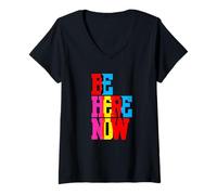 Donna Be Here Now Tee Mindfulness Retro Graphic Wellness Maglietta con Collo a V