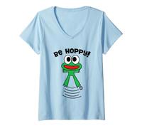 Donna Be Hoppy Funny Frog Maglietta con Collo a V