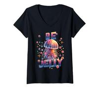 Donna Be Jelly Meduse Sea Creatures Marine Life Maglietta con Collo a V