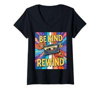 Donna Be Kind And Rewind, cassetta grafica retrò anni '80, Throwback Vibe Maglietta con Collo a V