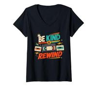 Donna Be Kind And Rewind - Cassetta VHS retrò Anni '80 e '90, Nostalgia Maglietta con Collo a V