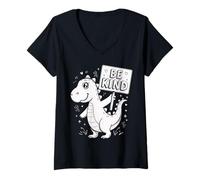 Donna Be Kind Dinosaur Cute Anti-Bullying Kindness Maglietta con Collo a V
