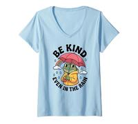 Donna Be Kind Even in The Rain Cute Frog Gentilezza Groovy Rainbow Maglietta con Collo a V
