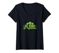 Donna Be Kind Go Vegetariano Positivo Vegano Maglietta con Collo a V