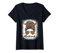 Donna Be Kind Leopard - Chignon disordinato per Donne e Ragazze Maglietta con Collo a V