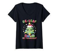Donna Be-Leaf in Yourself - Gioco di Parole per Albero di Natale Maglietta con Collo a V