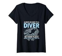 Donna Be Nice To Diver Nonno Divertente Scuba Diving Dad Dive Mens Maglietta con Collo a V