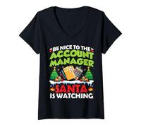 Donna Be Nice to The Account Manager Santa - Funny Christmas Maglietta con Collo a V