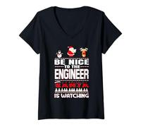 Donna Be Nice To The Engineer Santa Is Watching Funny Christmas Maglietta con Collo a V