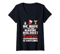Donna Be Nice To The Marine Biologist Santa Is Watching Christmas Maglietta con Collo a V