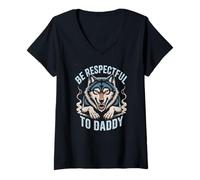 Donna Be Respectful To Daddy Wolf Protector Alpha Funny Donne Uomini Maglietta con Collo a V