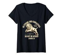 Donna Be Strong And Courageous Lion Bibbia Verse Do Not Be Afraid Maglietta con Collo a V