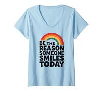 Donna Be The Reason Someone Smiles Gentilezza Arcobaleno Positivo Retro Maglietta con Collo a V