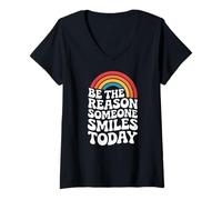 Donna Be The Reason Someone Smiles Gentilezza Groovy Rainbow Retro Maglietta con Collo a V