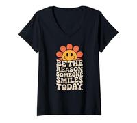 Donna Be The Reason Someone Smiles Gentilezza Groovy Sun Retro Maglietta con Collo a V