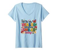 Donna Be The Reason Someone Smiles Today Citazione positiva Maglietta con Collo a V