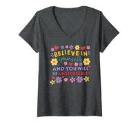 Donna Be You Believe In Yourself Citazione motivazionale Ispirazione Maglietta con Collo a V