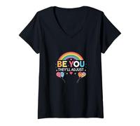 Donna Be You They Will Adjust Inspiration Palloncini arcobaleno colorati Maglietta con Collo a V