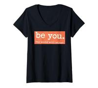 Donna Be, You, World Will Adjust Vintage Quote Maglietta con Collo a V