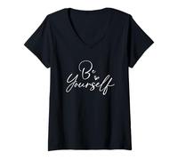 Donna Be Yourself Citazione motivazionale Tipografia Maglietta con Collo a V