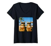 Donna Beach Cats Drinking Beer Meme Funny Summer Waiter Bar Man Maglietta con Collo a V