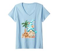 Donna Beach Lover with Flip Flops And Sand Castle Funny GNOME Maglietta con Collo a V