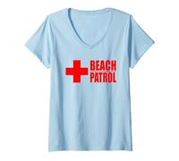 Donna Beach Patrol Life Guard Salvataggio Surf Maglietta con Collo a V