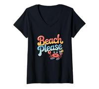 Donna Beach Please Crab Rilassanti vibrazioni estive Maglietta con Collo a V