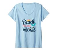 Donna Beach Please Mermaid Estetica Maglietta con Collo a V