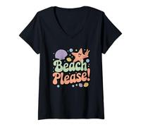 Donna Beach Please Starfish Seashell Fun Vibes Maglietta con Collo a V