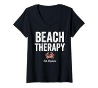 Donna Beach Therapy Crab Ocean Summer Vacation Maglietta con Collo a V