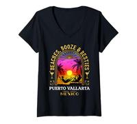 Donna Beaches Booze And Besties Mexico Puerto Vallarta Girls Trip Maglietta con Collo a V