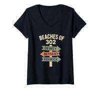 Donna Beaches of 302 Camicia Retro Dewey Bethany Fenwick Delaware Maglietta con Collo a V
