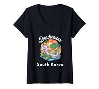 Donna Beachosaur Corea del Sud Vacation Dinosaur Corea del Sud Maglietta con Collo a V
