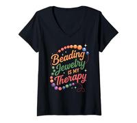 Donna Beading Jewelry è la mia Terapia Divertente Design per Gli Amanti delle Perline Maglietta con Collo a V