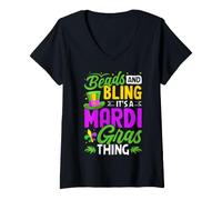 Donna Beads And Bling È Una Cosa Mardi Gras Maglietta con Collo a V